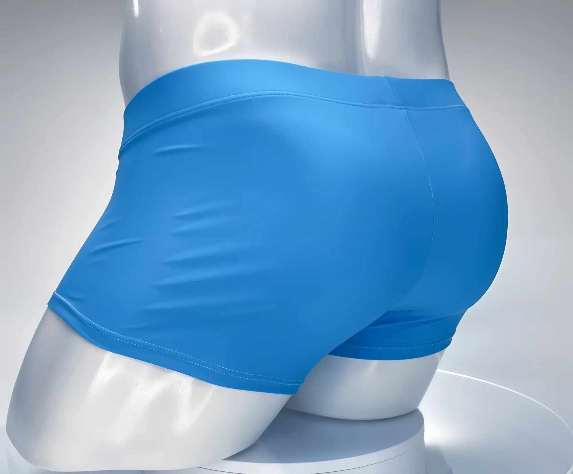 Wildmant monster cock swim square cut bright blue athletic shorts with smooth stretchy fabric and snug waistband