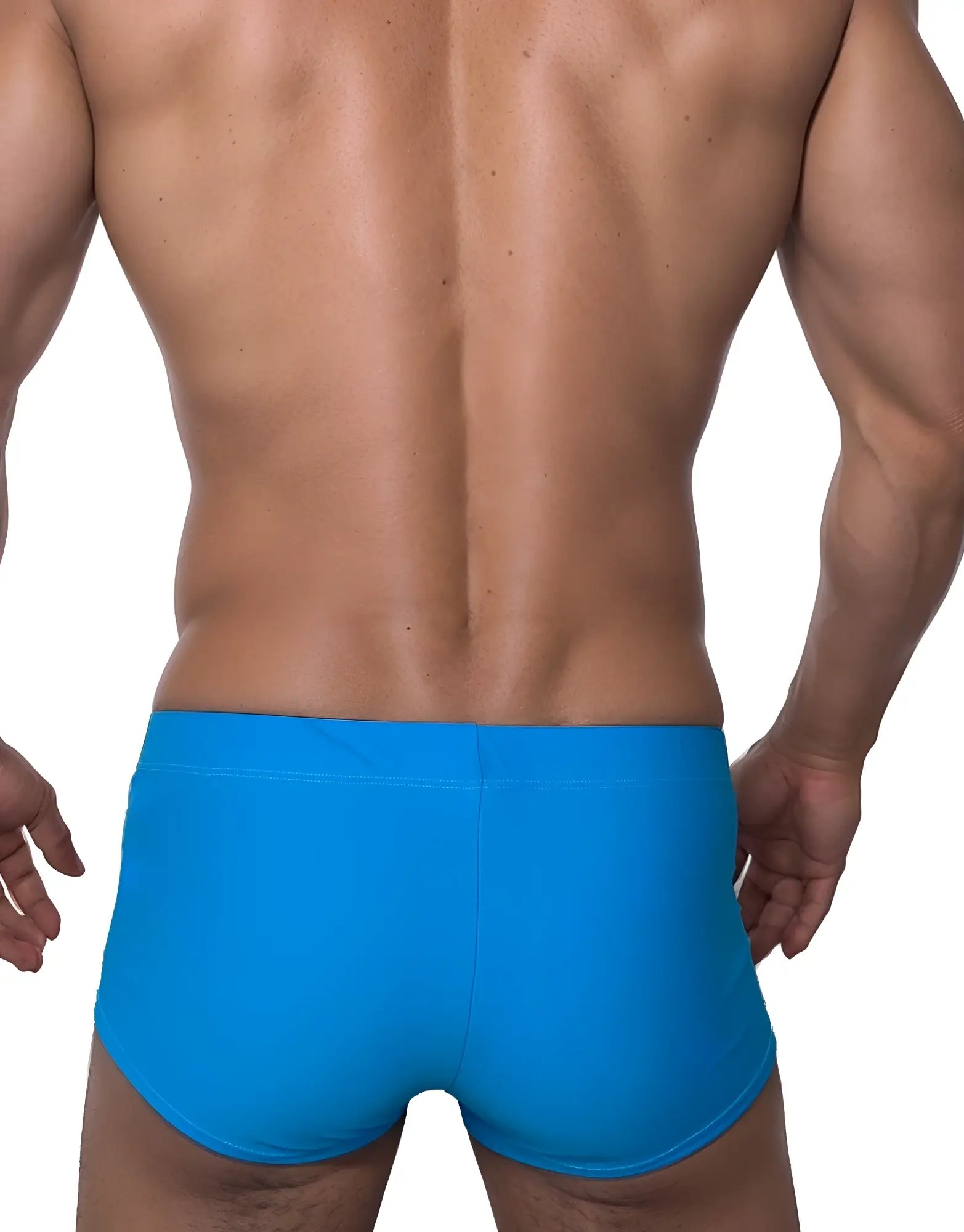 WildmanT monster cock swim square cut swim trunks in bright blue with form-fitting teal and white design