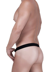 Wildmant raw strapless mesh jock in black thong style with sleek minimalist design and smooth elastic waistband