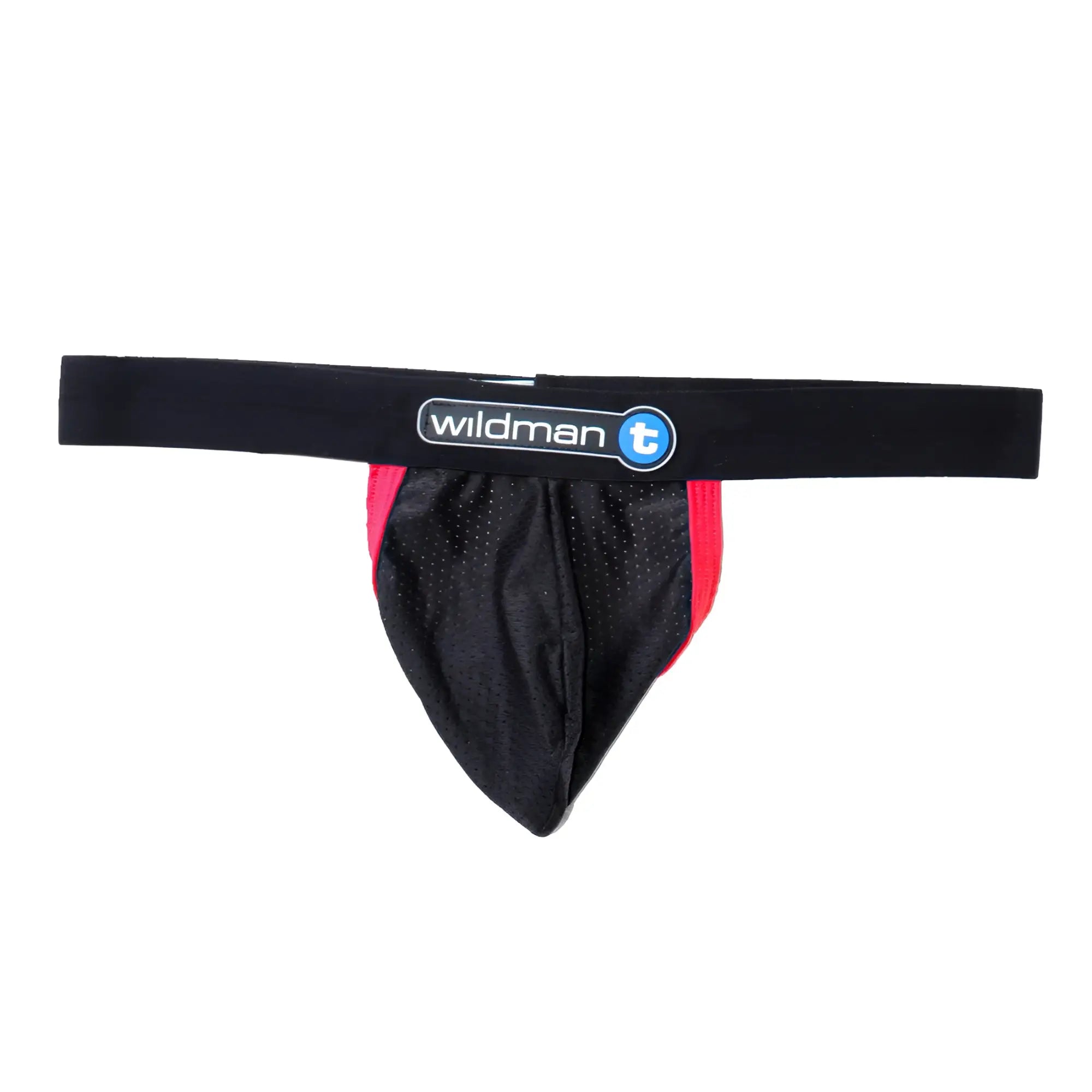 Black and red mesh athletic brief with black wildman t elastic waistband from wildmant raw strapless mesh jock series