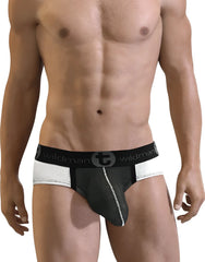 Black and white wildman briefs with see through big boy pouch and branded waistband for men