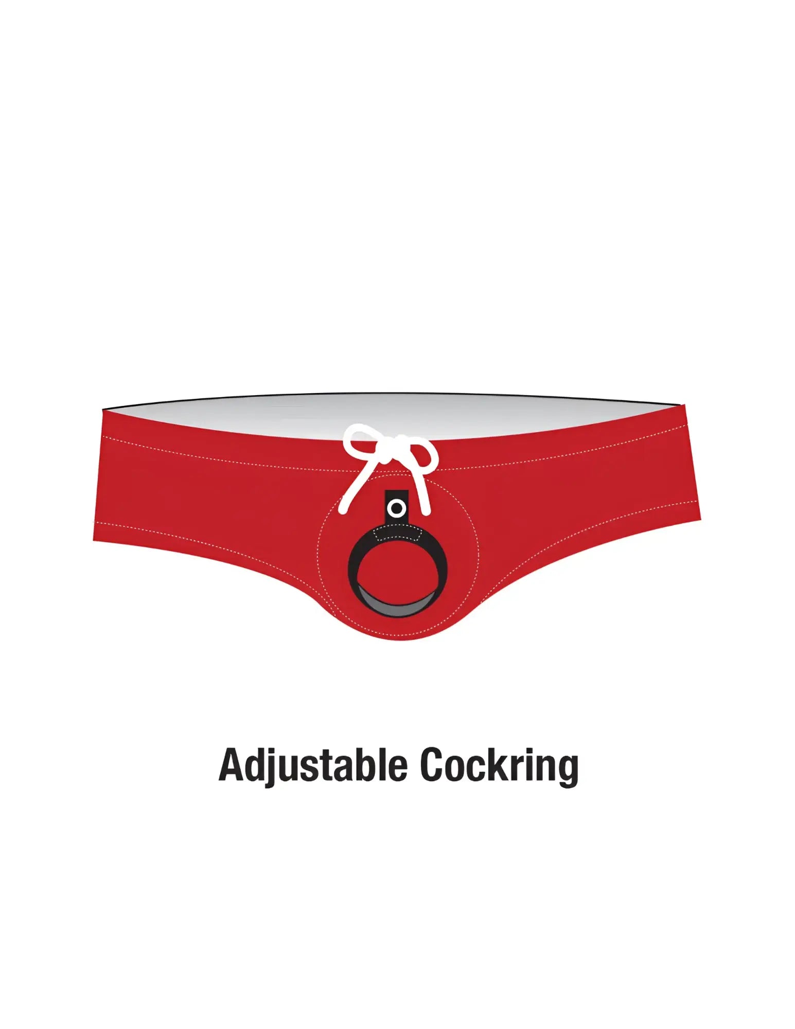 Red adjustable cockring with white bow and black ring designed for wildmant sport bikini swim with ball lifter blue