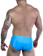 Wildmant sportivo bikini teal bright blue shiny swim trunks designed for active water sports and beachwear