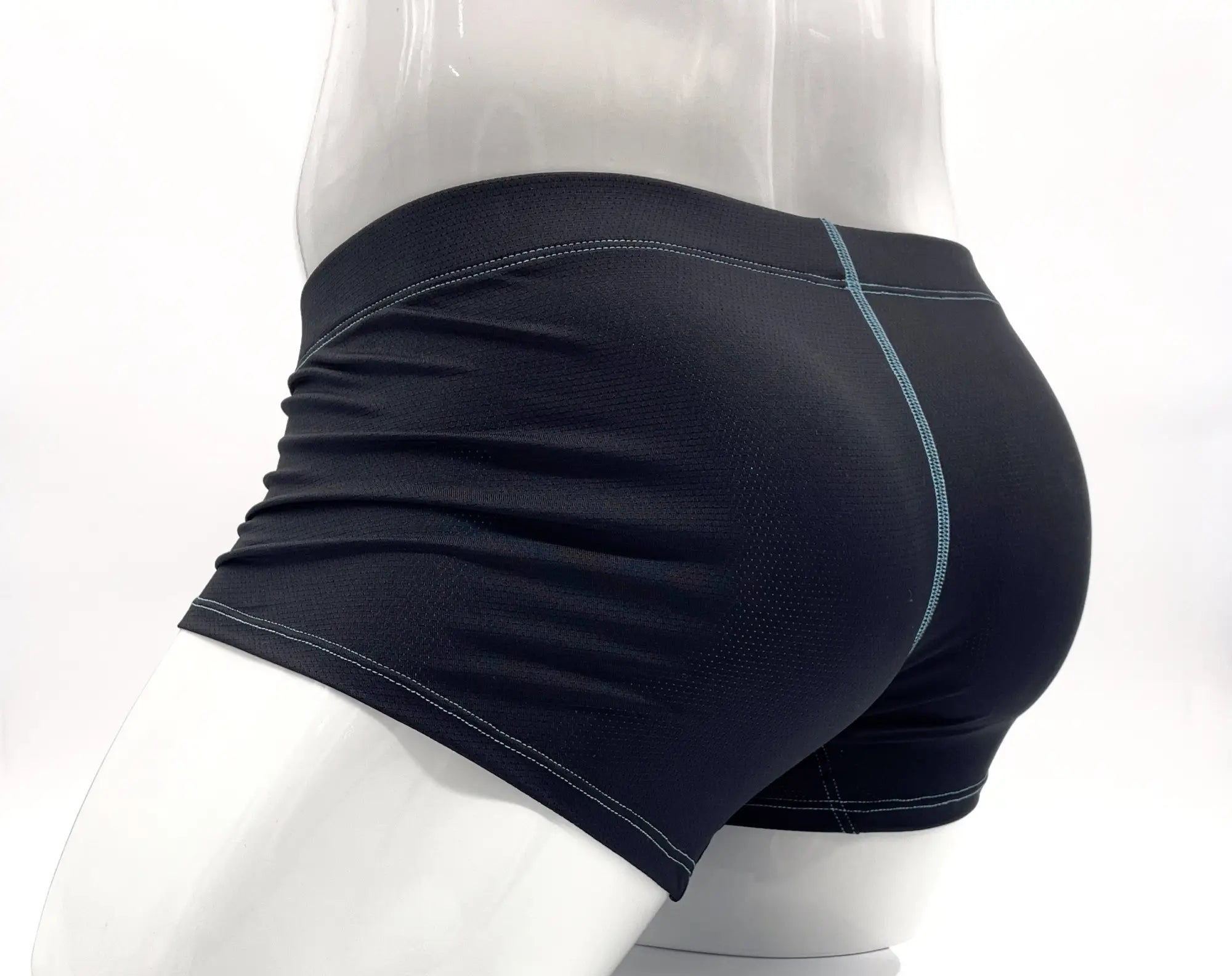 Wildmant stitch big boy pouch boxer brief blue in black with subtle teal and white stitching detail for athletic use