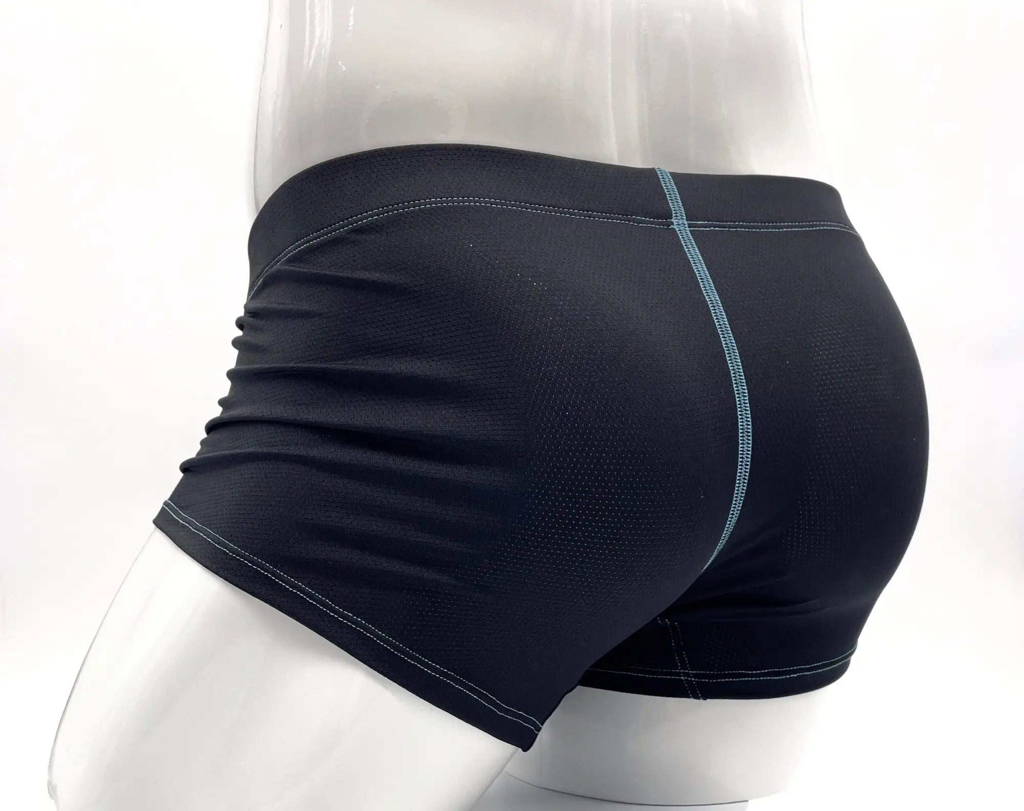 Wildmant stitch big boy pouch boxer brief blue featuring black textured fabric with light blue stitching