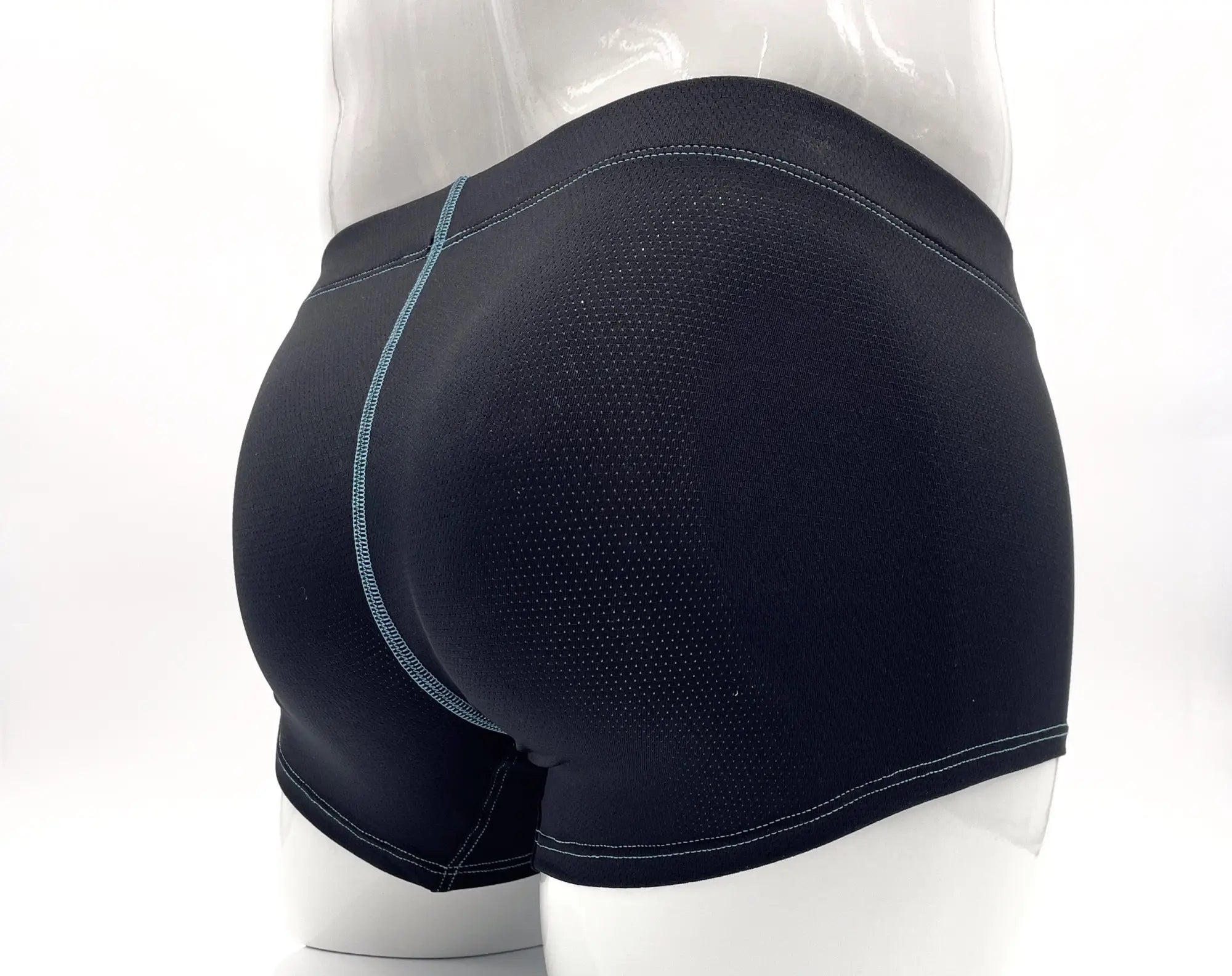 Wildmant stitch big boy pouch boxer brief blue in black mesh with light blue and white stitched waistband and leg openings