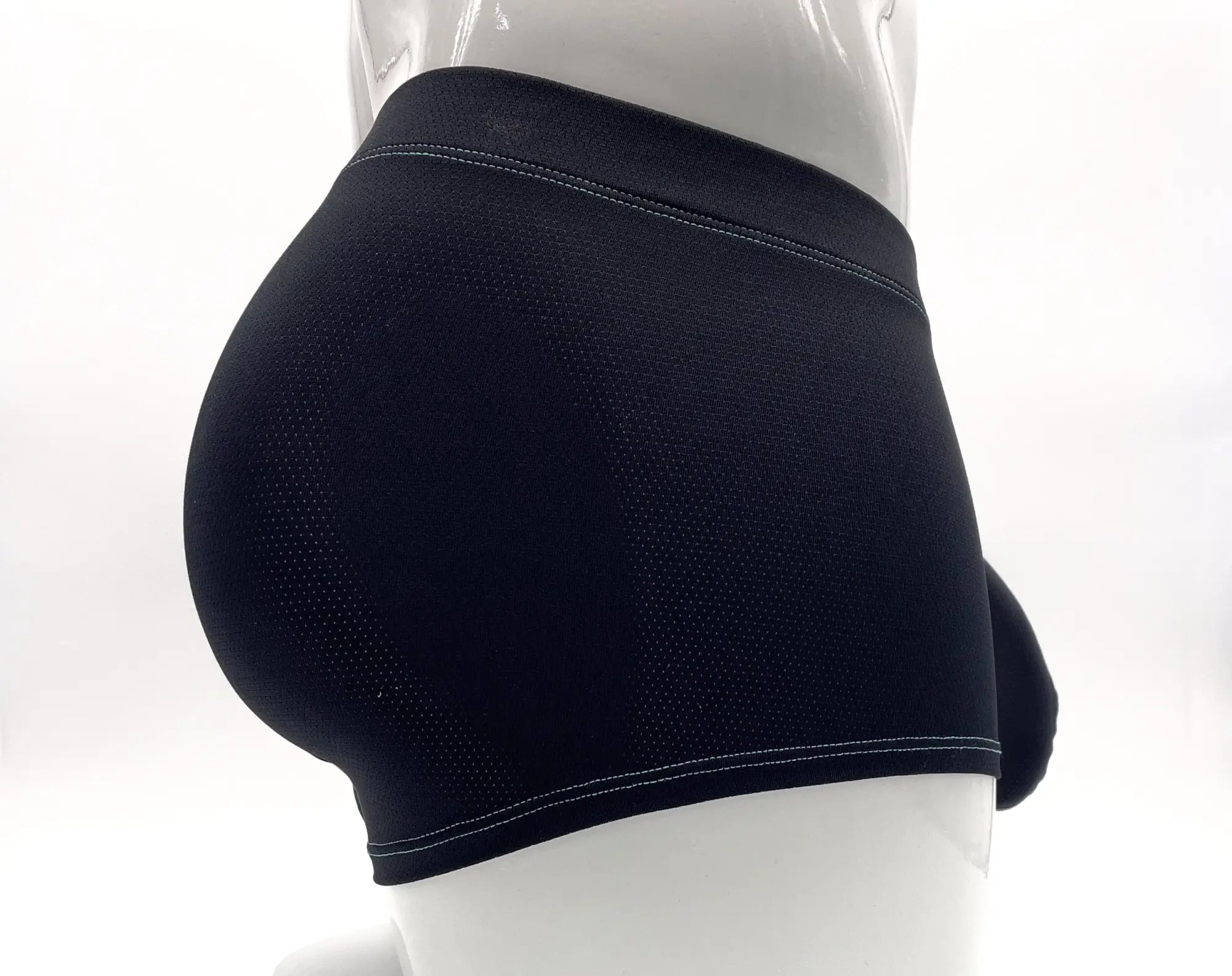 Black mesh wildmant stitch big boy pouch boxer brief with white stitching on waistband and leg openings