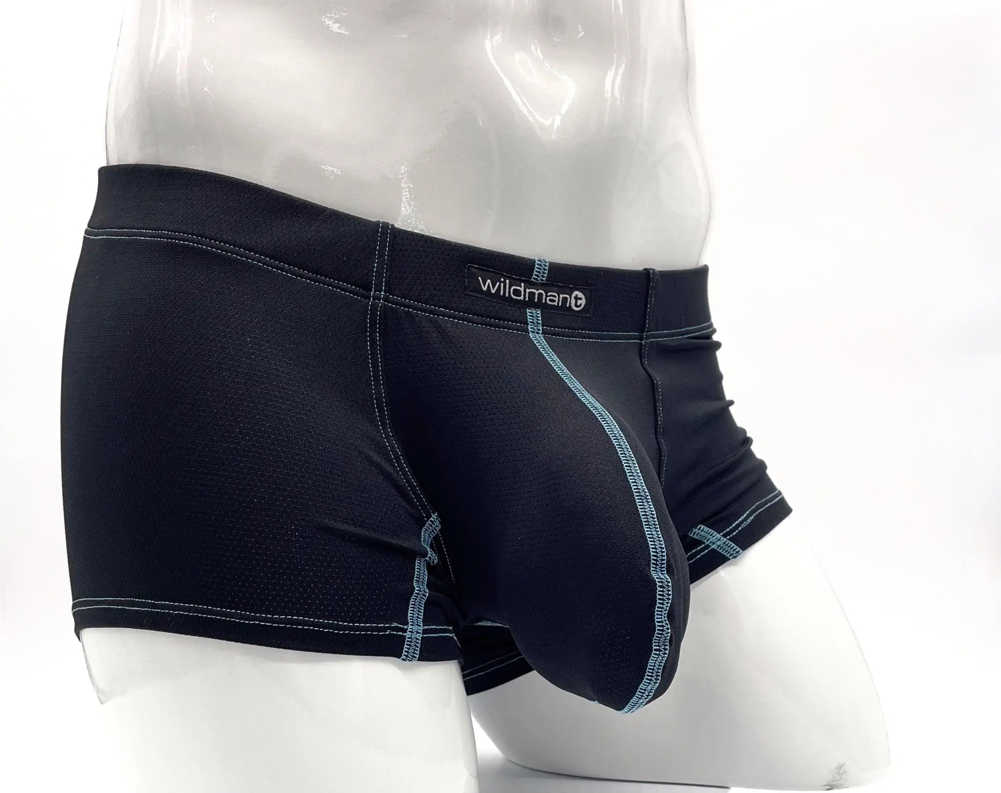 WildmanT stitch big boy pouch boxer brief in black with light blue stitching for men by Wildman brand