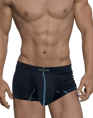 Black wildman boxer briefs with light blue stitching and side mesh panel from wildmant stitch big boy pouch blue line
