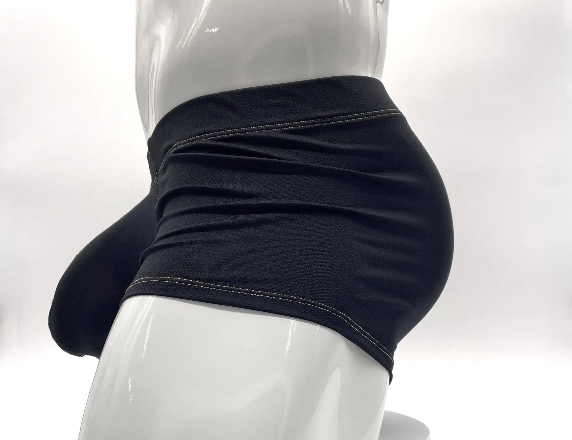Wildmant stitch big boy pouch boxer brief in black with white stitching on waistband and leg openings for support and comfort