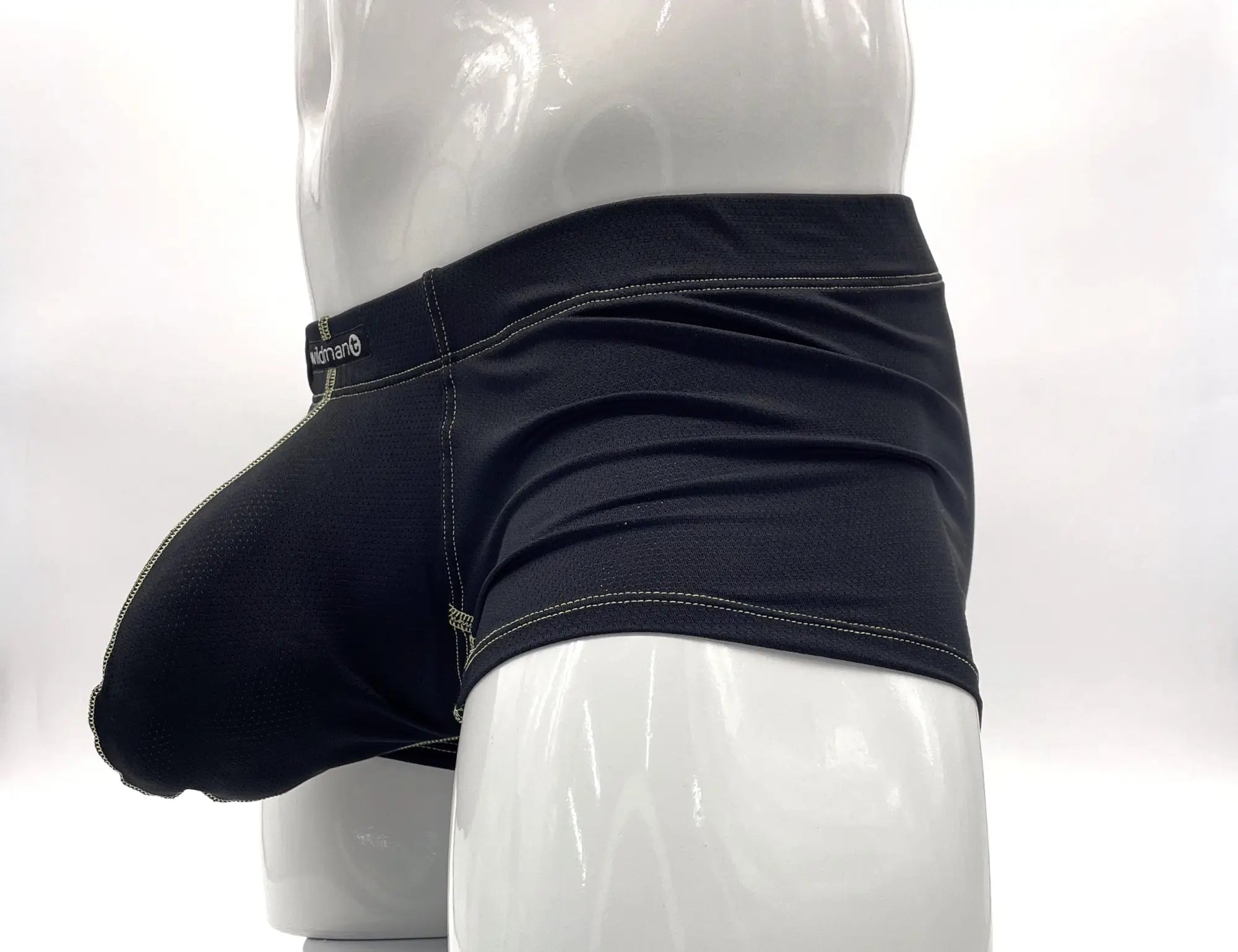 Wildmant stitch big boy pouch boxer brief in yellow with snug black fit and contrasting white seam stitching