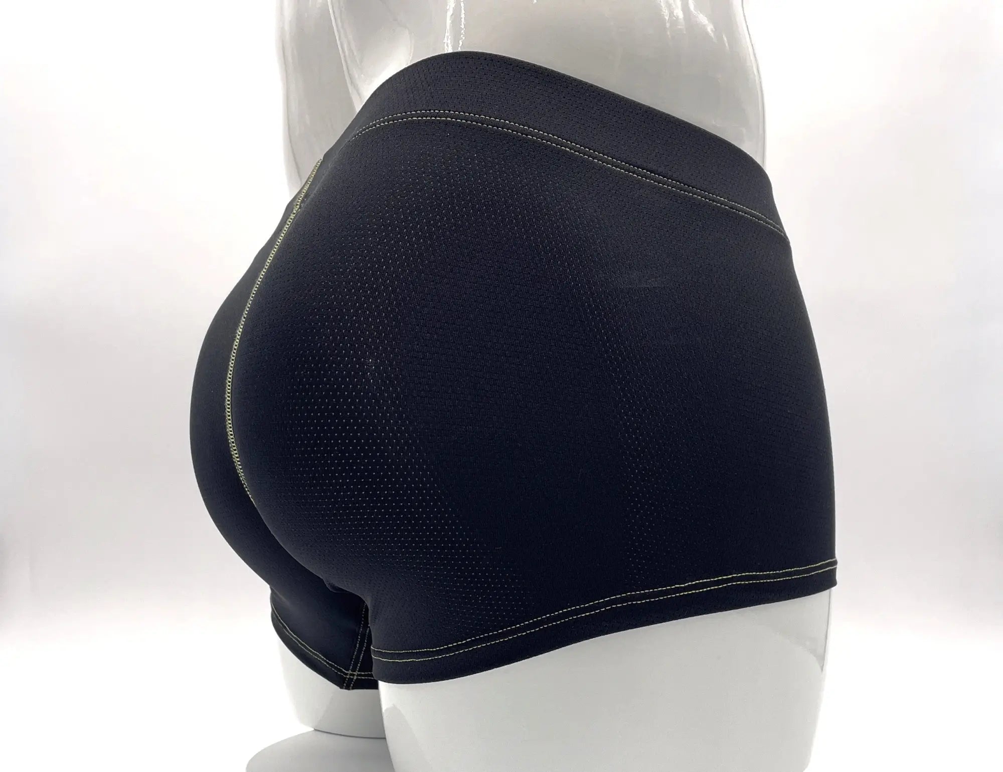 Wildmant stitch big boy pouch boxer brief in yellow featuring black mesh briefs with white stitching along the seams