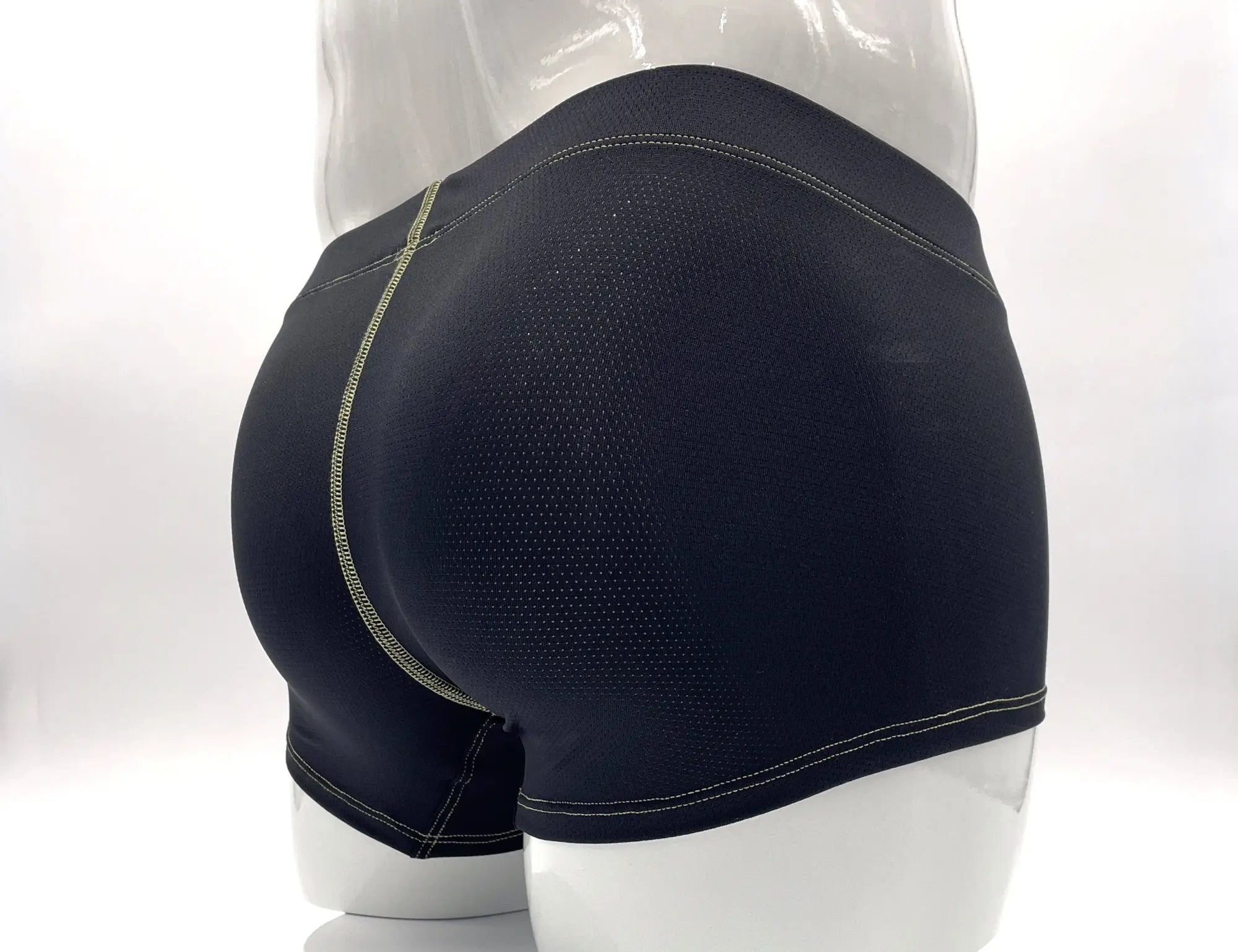 Wildmant stitch big boy pouch boxer brief yellow in black mesh with white stitching and silver side zipper detail