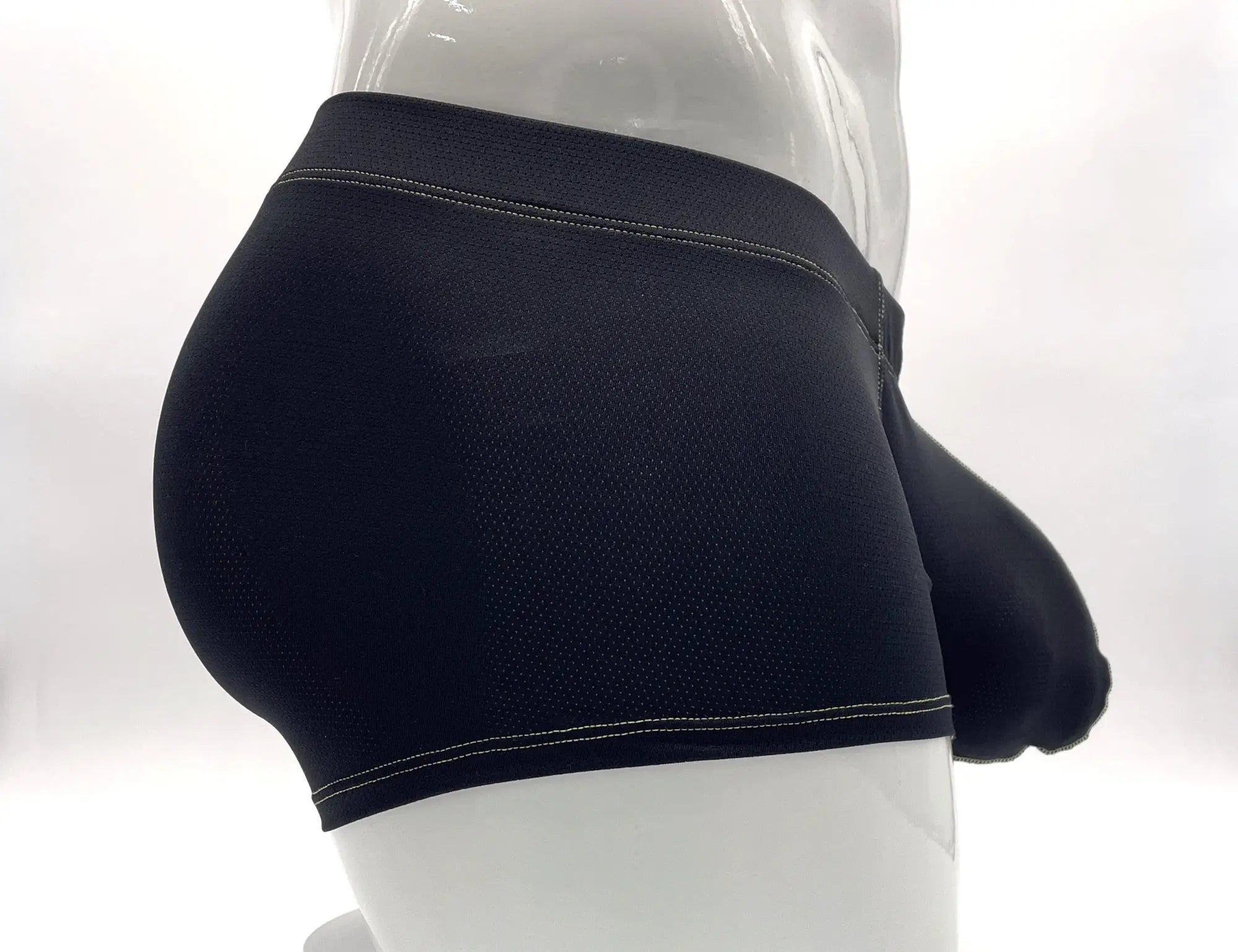 Wildmant stitch big boy pouch boxer brief yellow in black mesh with white stitching on waistband and leg openings