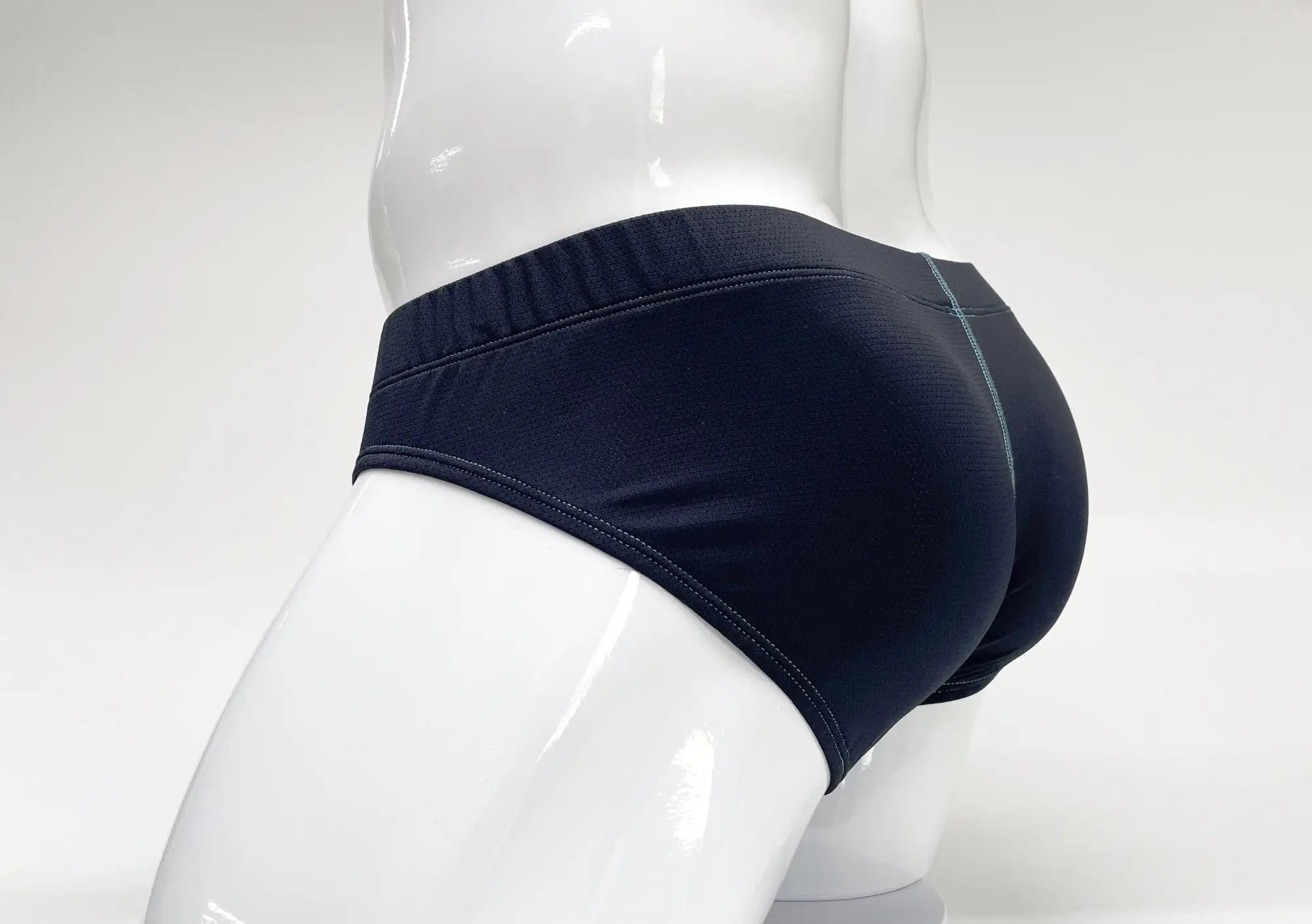 Wildmant stitch big boy pouch brief blue black athletic briefs with snug fit and subtle gray stitching on waistband