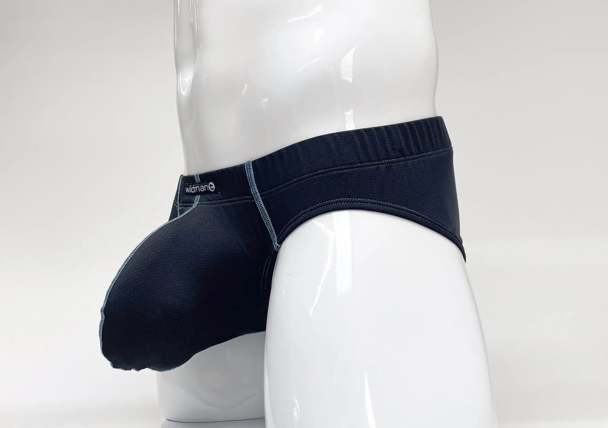 Wildmant stitch big boy pouch brief in blue denim style with reinforced waistband and subtle stitching details