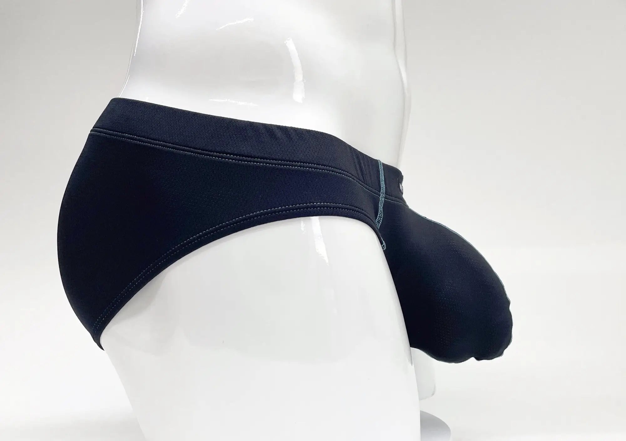 Wildmant stitch big boy pouch brief in blue featuring black men’s briefs with a snug fit and subtle stitching details
