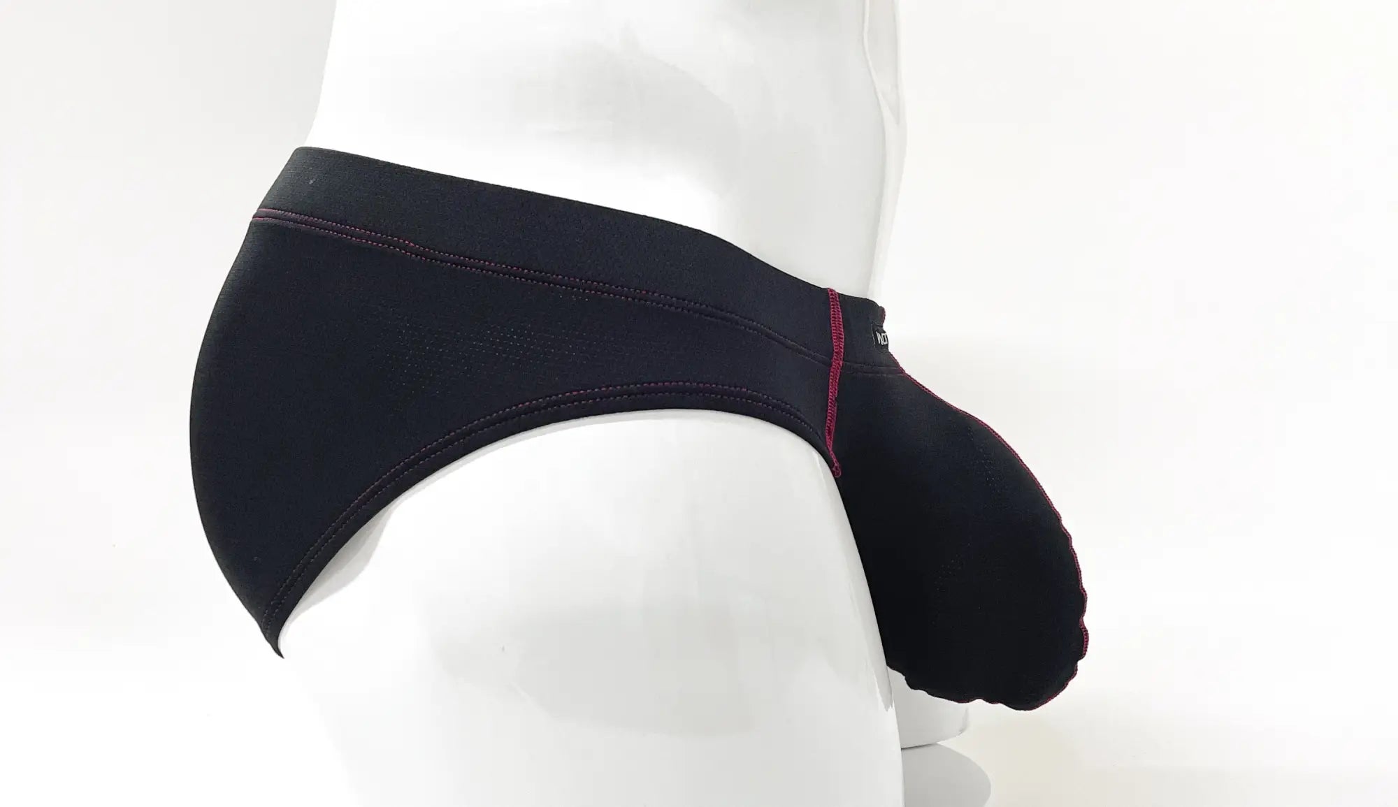 Wildmant stitch big boy pouch brief red black men’s briefs with subtle red stitching along the side seam
