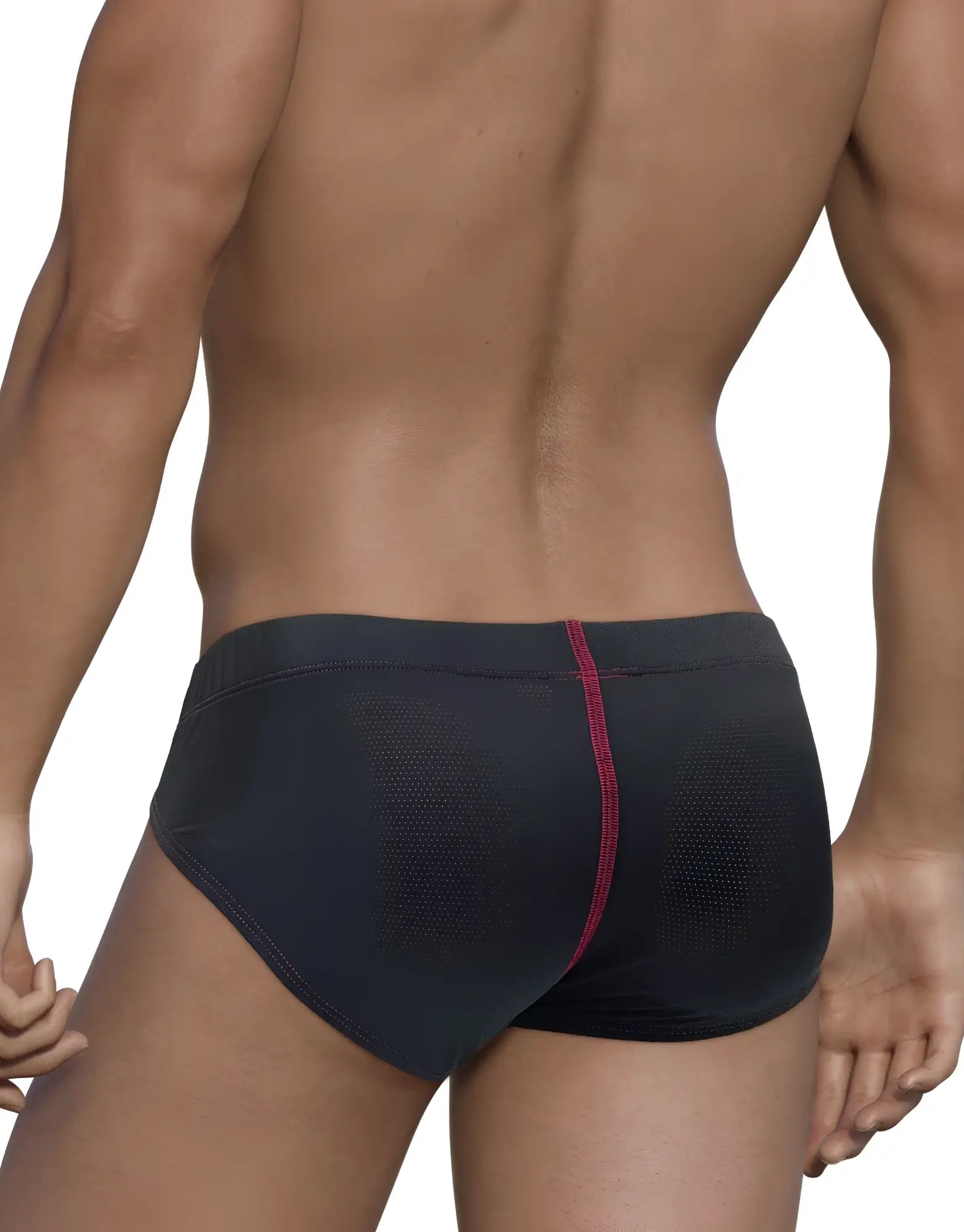 WildmanT Stitch big boy pouch brief in black mesh with a red center seam for bold style and breathable comfort