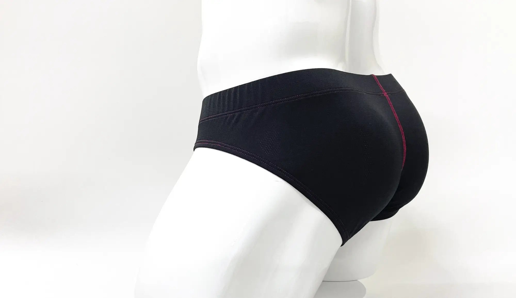 Wildmant stitch big boy pouch brief black with subtle red stitching along the side seam for everyday comfort