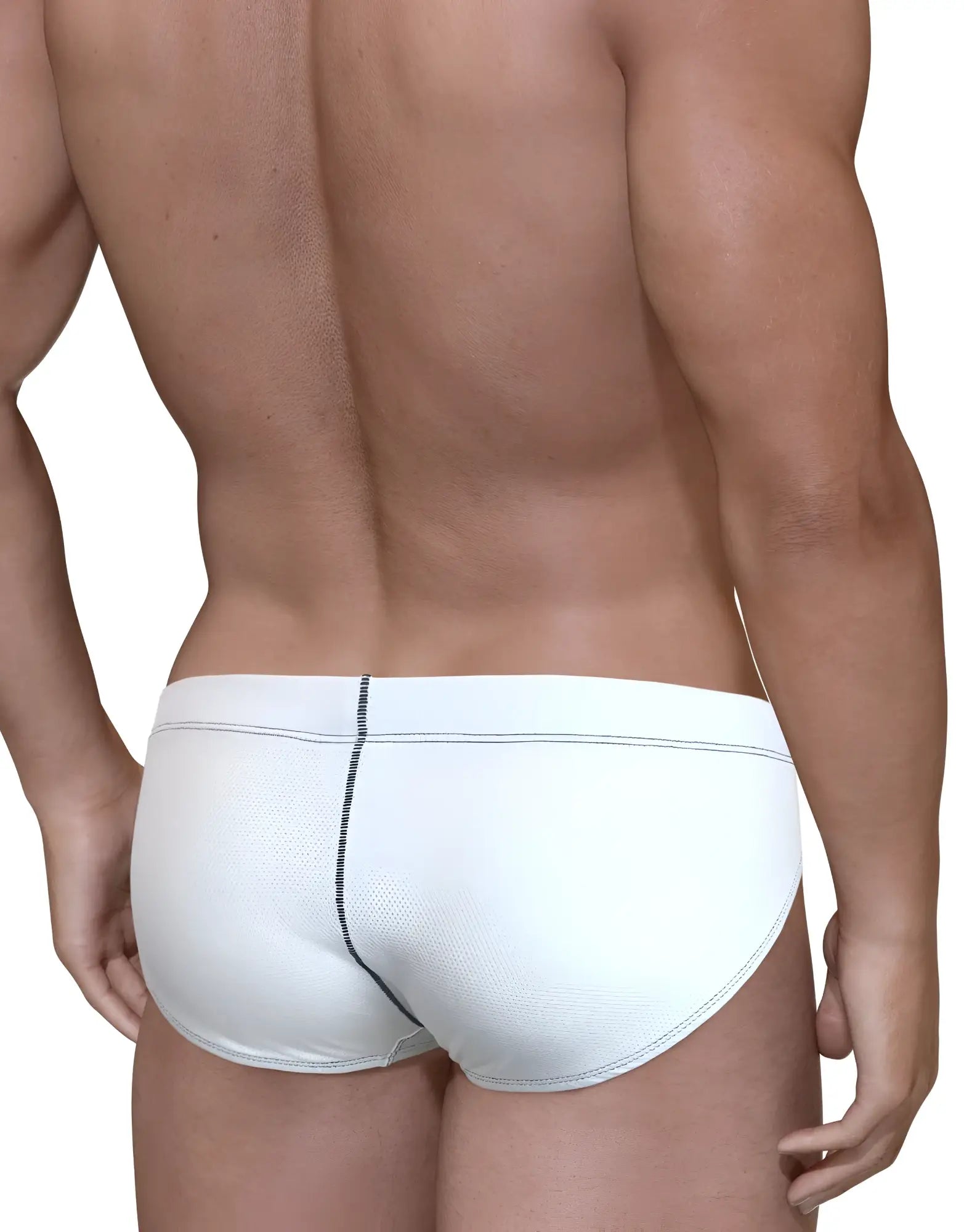 WildmanT Stitch big boy pouch brief white with subtle textured fabric and contrasting dark stitching along center seam