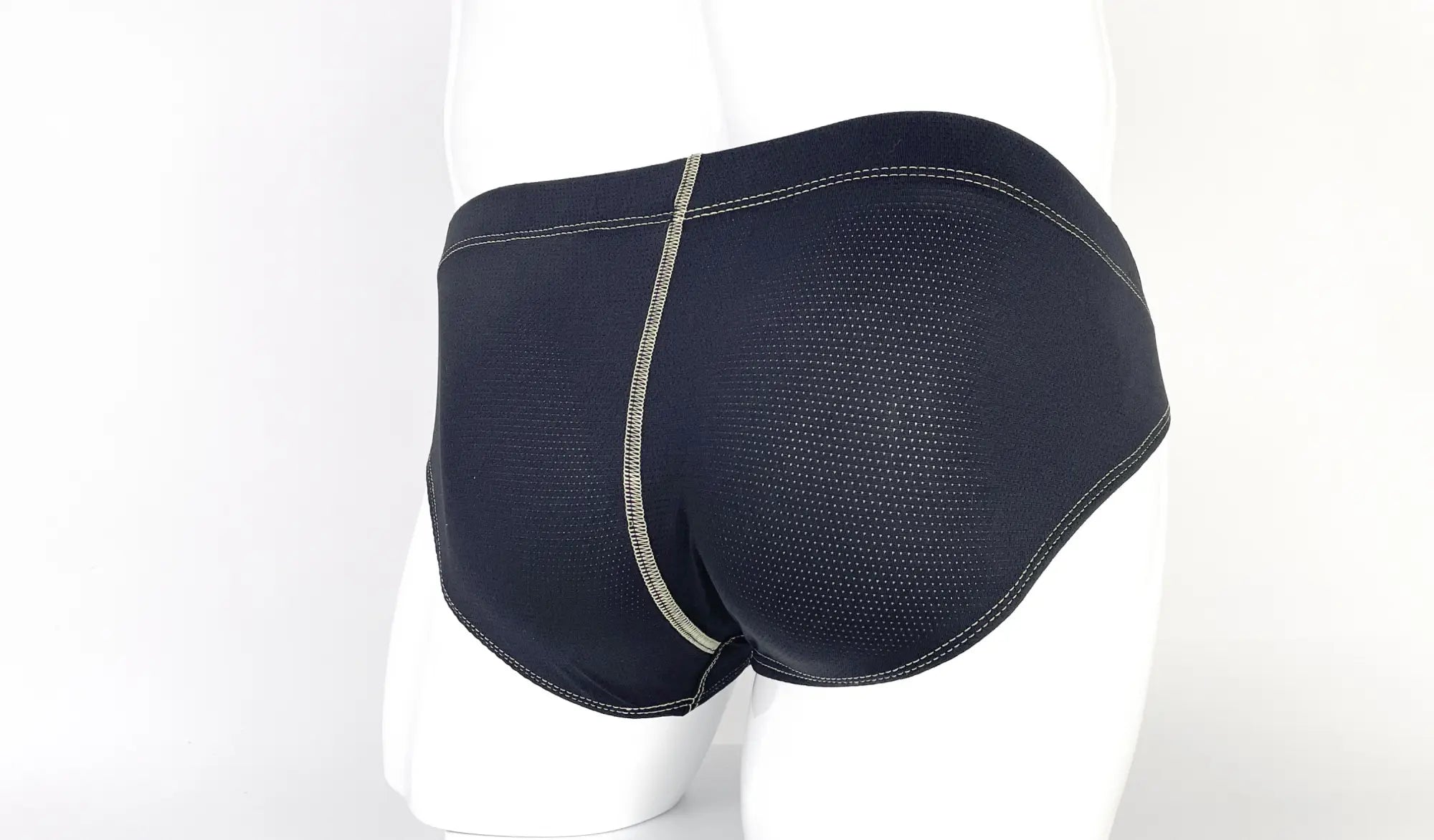 Wildmant stitch big boy pouch brief in yellow with black mesh and contrasting silver stitching along the side seam