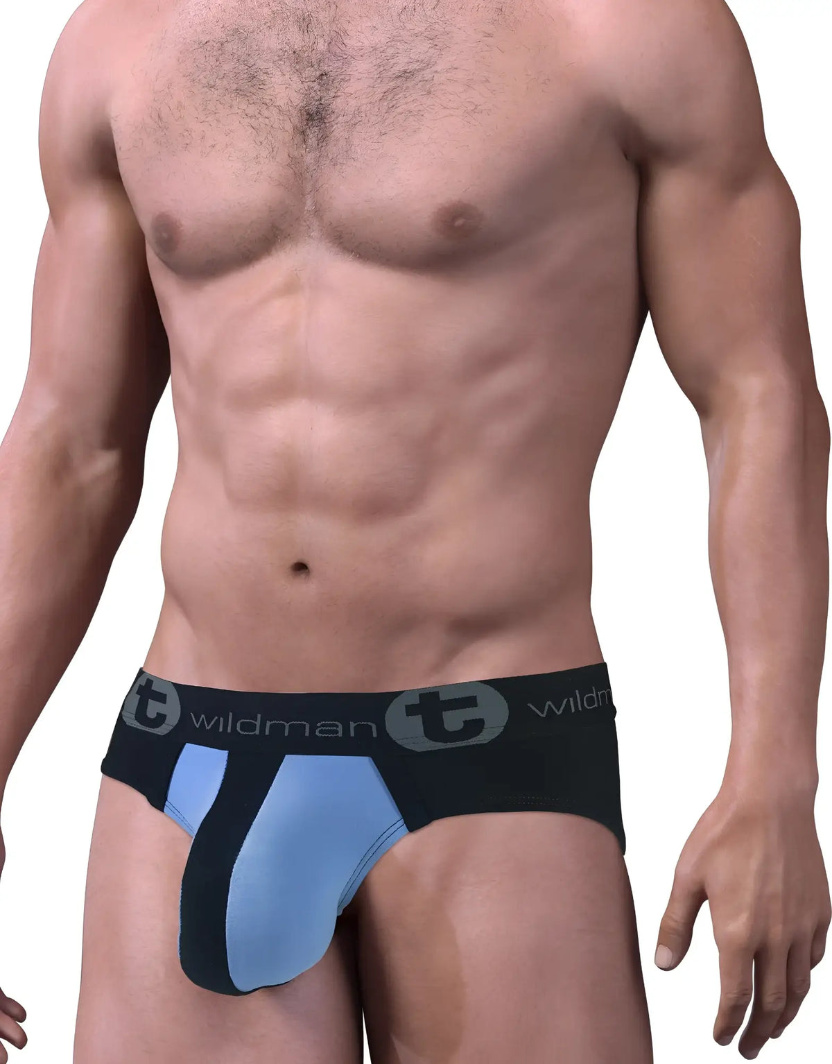 WildmanT stretch cotton big boy pouch brief in black and blue with branded waistband for athletic support