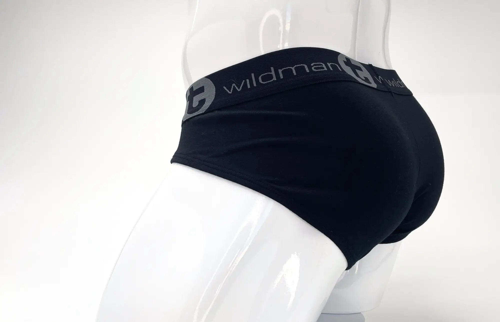 WildmanT stretch cotton big boy pouch brief in black with a gray Black wildman logo waistband