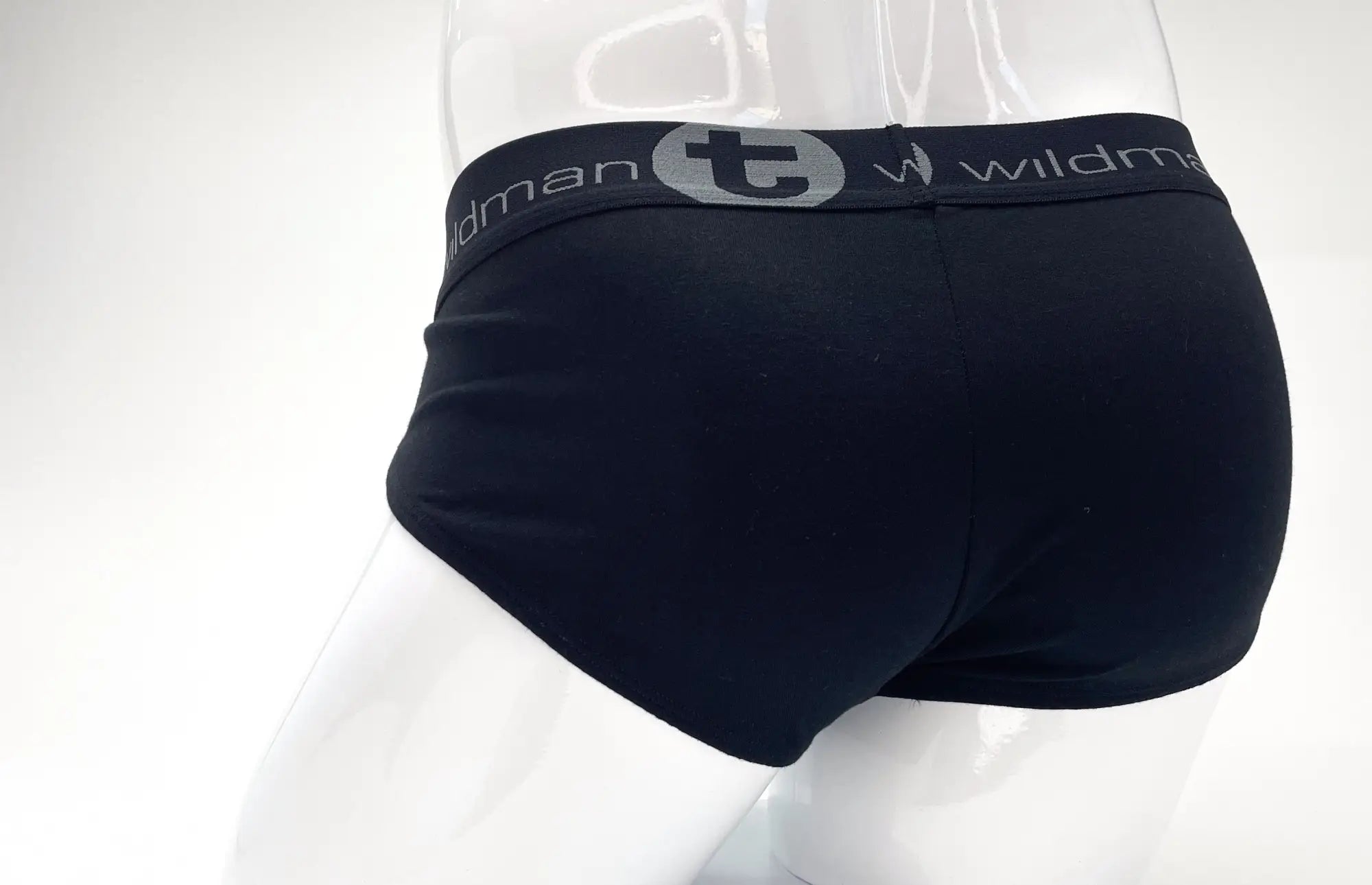 WildmanT stretch cotton big boy pouch brief in black with a gray Black wildman logo waistband