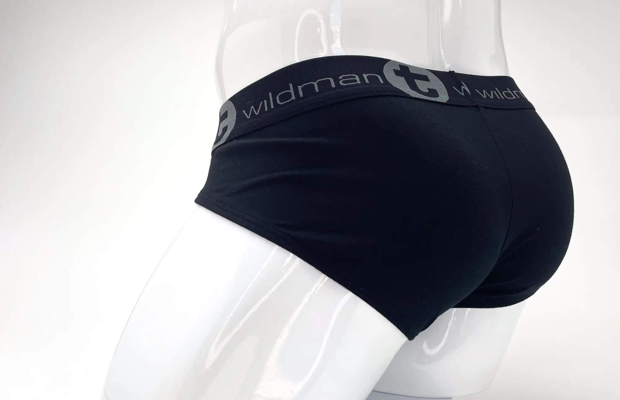 WildmanT stretch cotton big boy pouch brief in black with gray logo band around the waist