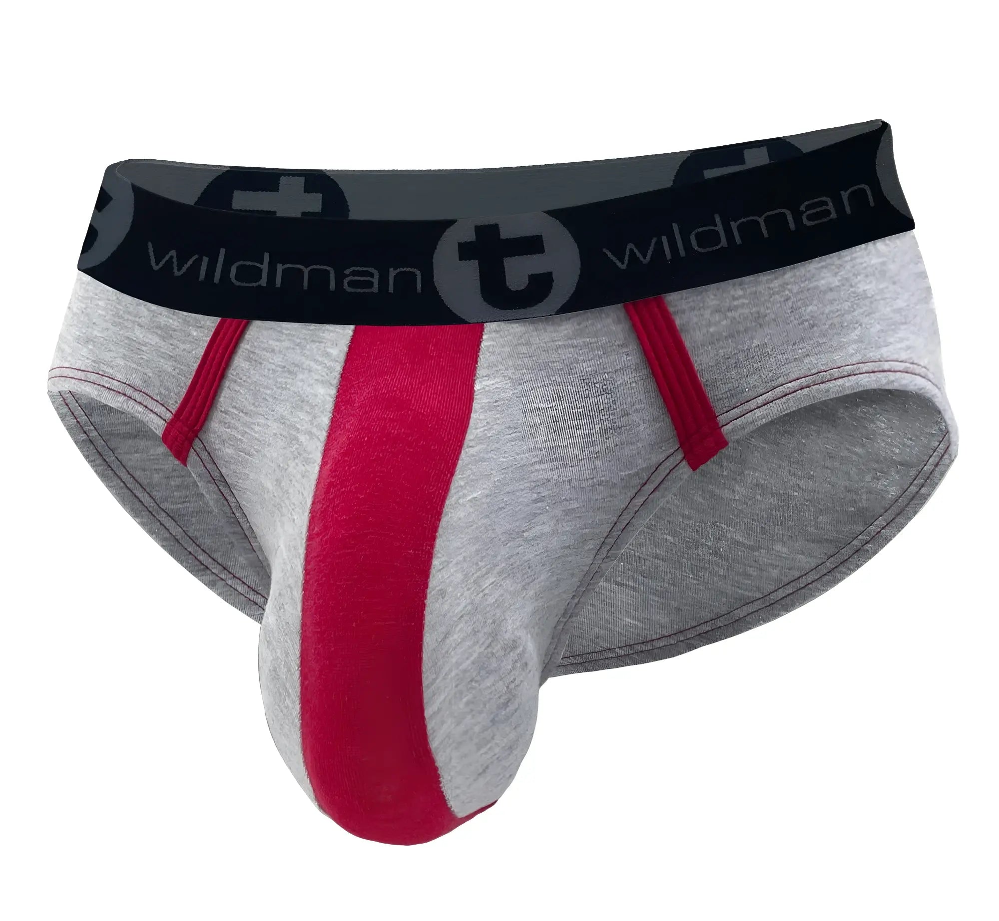 WildmanT stretch cotton big boy pouch briefs gray and red with black waistband featuring wildman logo