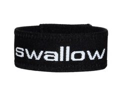 Black woven fabric wristband with white swallow lettering for wildmant verbal max cock ring use