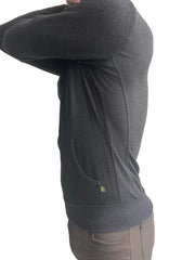 Charcoal mid-weight luxury fleece form-fit crossover yoga track hoodie with ribbed cuffs and hem
