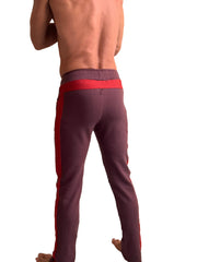 Winter collection mid weight luxury fleece burgundy track pants with red side stripes and matching waistband