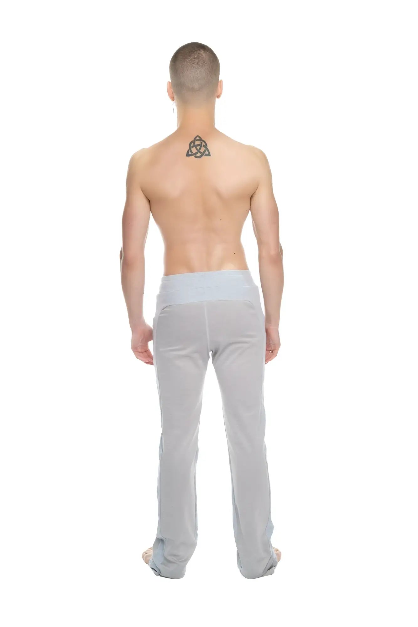 Light gray mid-weight performance-luxe-fleece yoga pants with a wide elastic waistband from winter collection