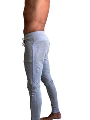 Light heather grey winter edition luxury fleece jogger pants with drawstring waistband and side pockets