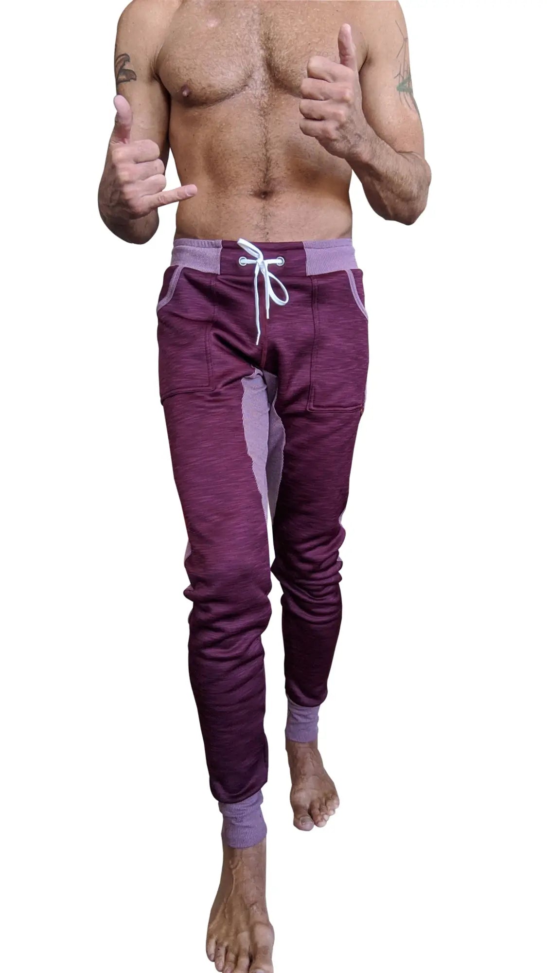 Purple and lavender winter edition performance-luxe-fleece long cuffed joggers with drawstring waistband