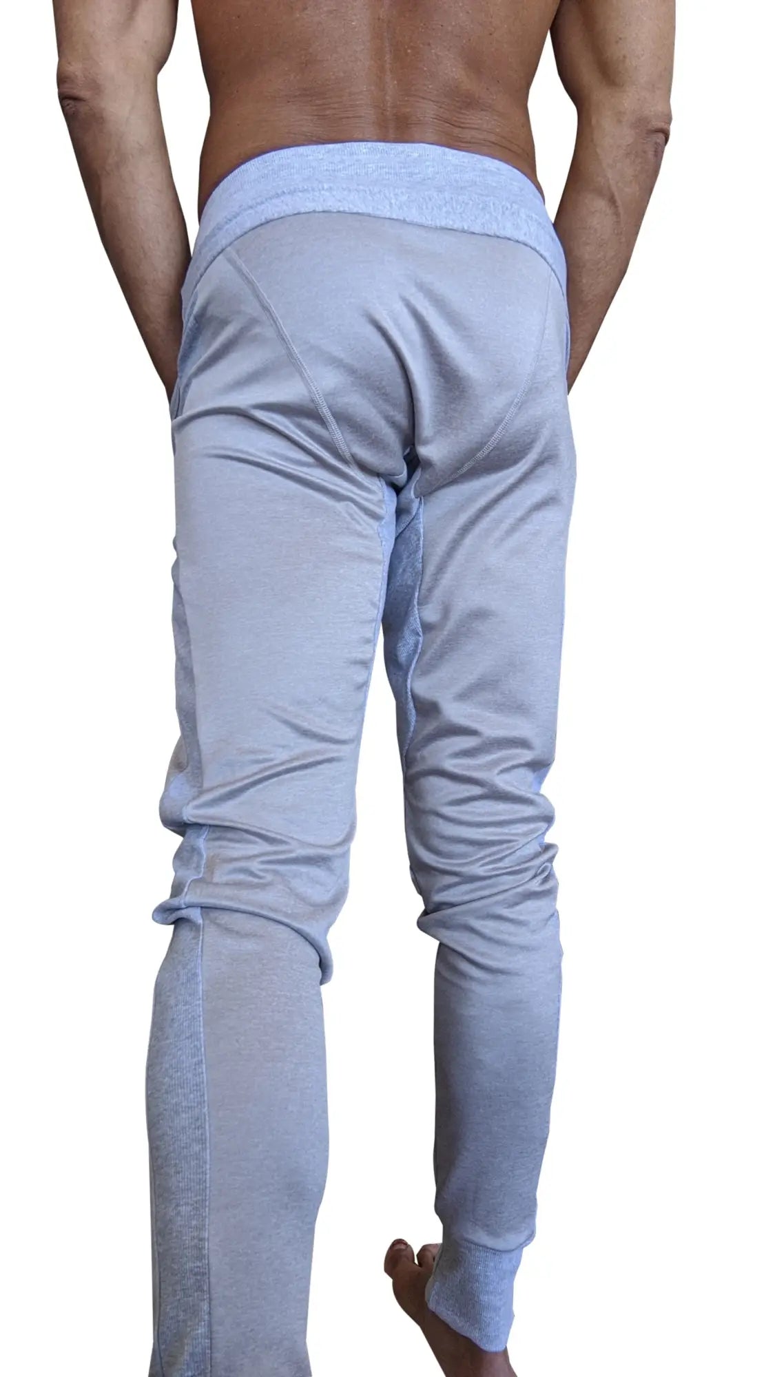 Light blue winter edition performance-luxe-fleece joggers with subtle heathered texture and elastic waistband