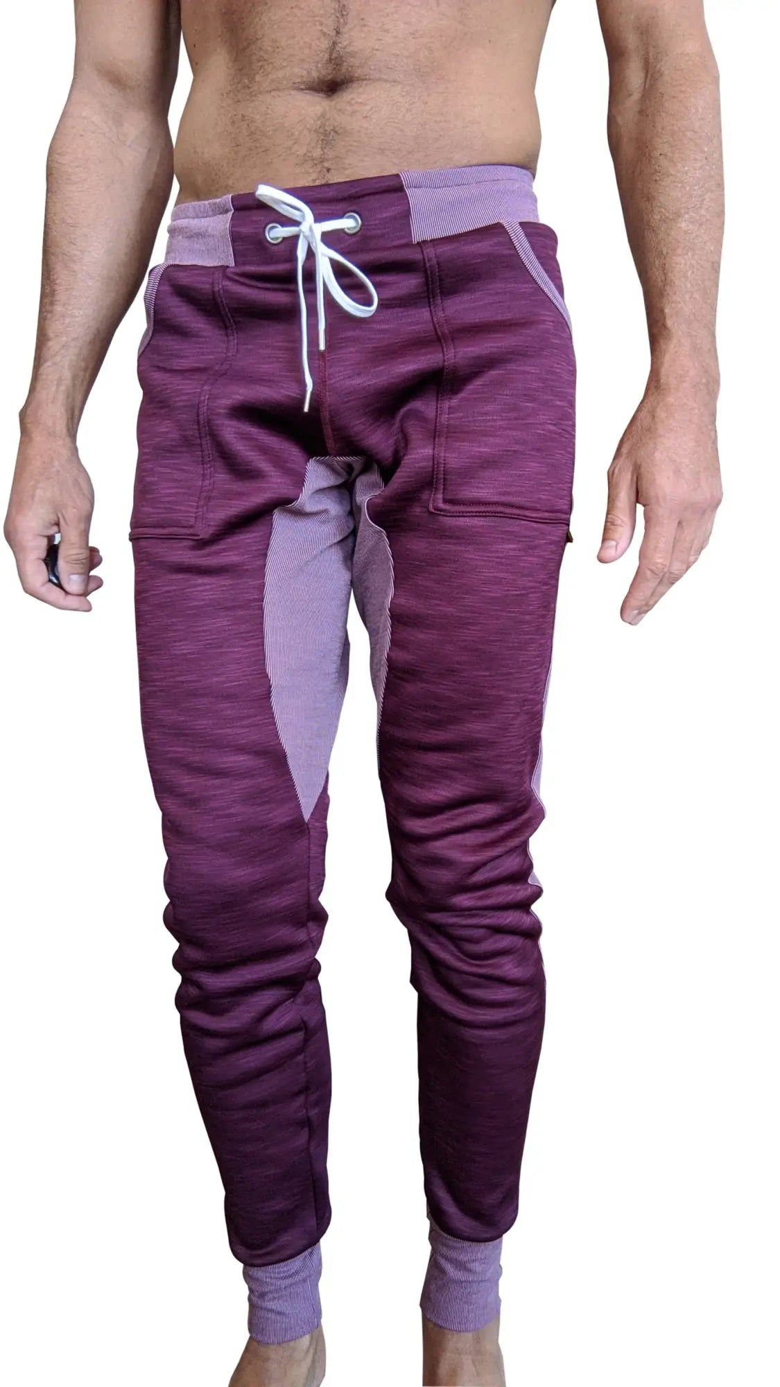 Winter edition plum purple performance-luxe-fleece long cuffed joggers with drawstring waistband for athletic wear