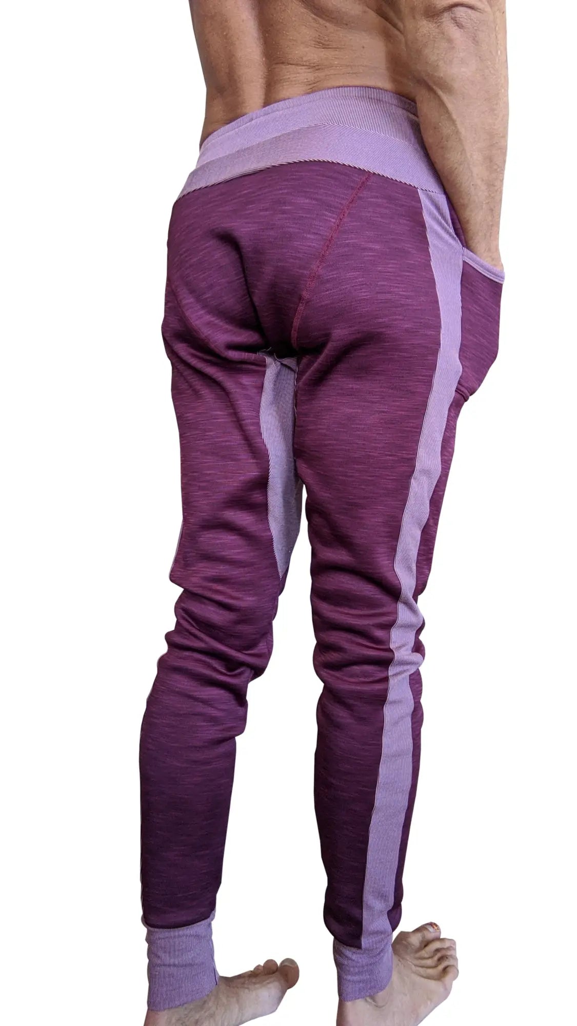 Winter edition plum purple performance-luxe-fleece joggers with textured fabric and matching side stripes