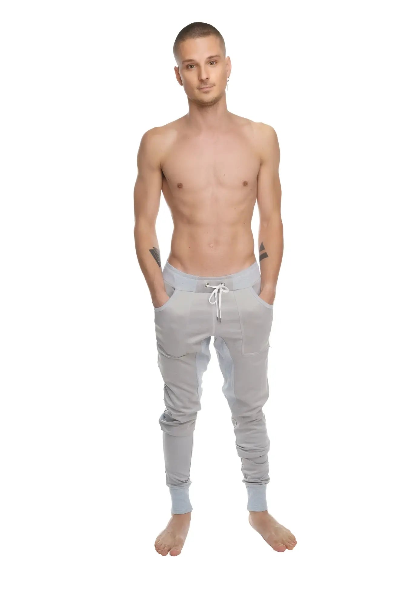 Light gray stainless steel grey winter edition jogger pants with drawstring waistband ribbed cuffs and luxe fleece material