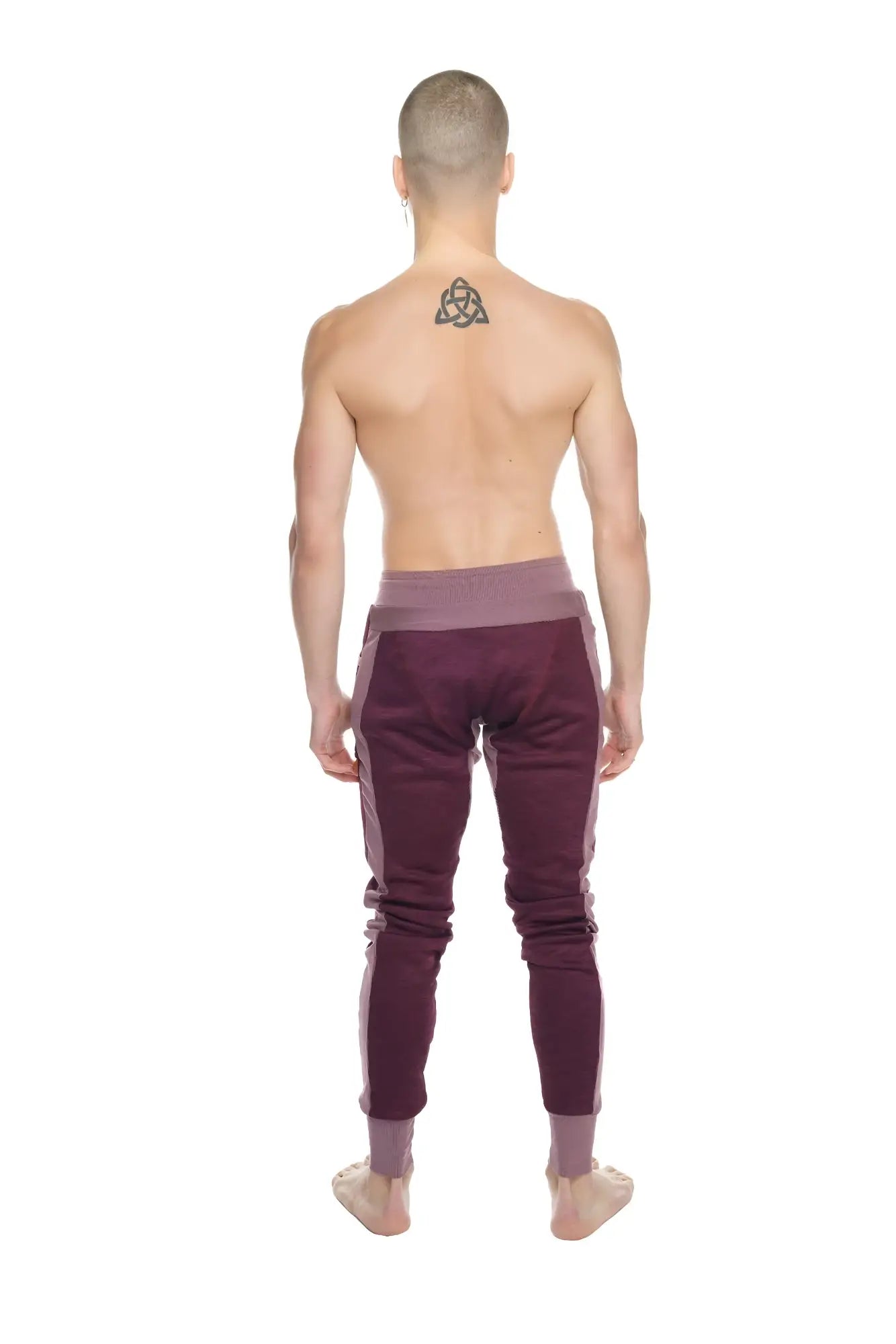 Winter edition plum purple performance-luxe-fleece jogger with ribbed cuffs in maroon and mauve colors