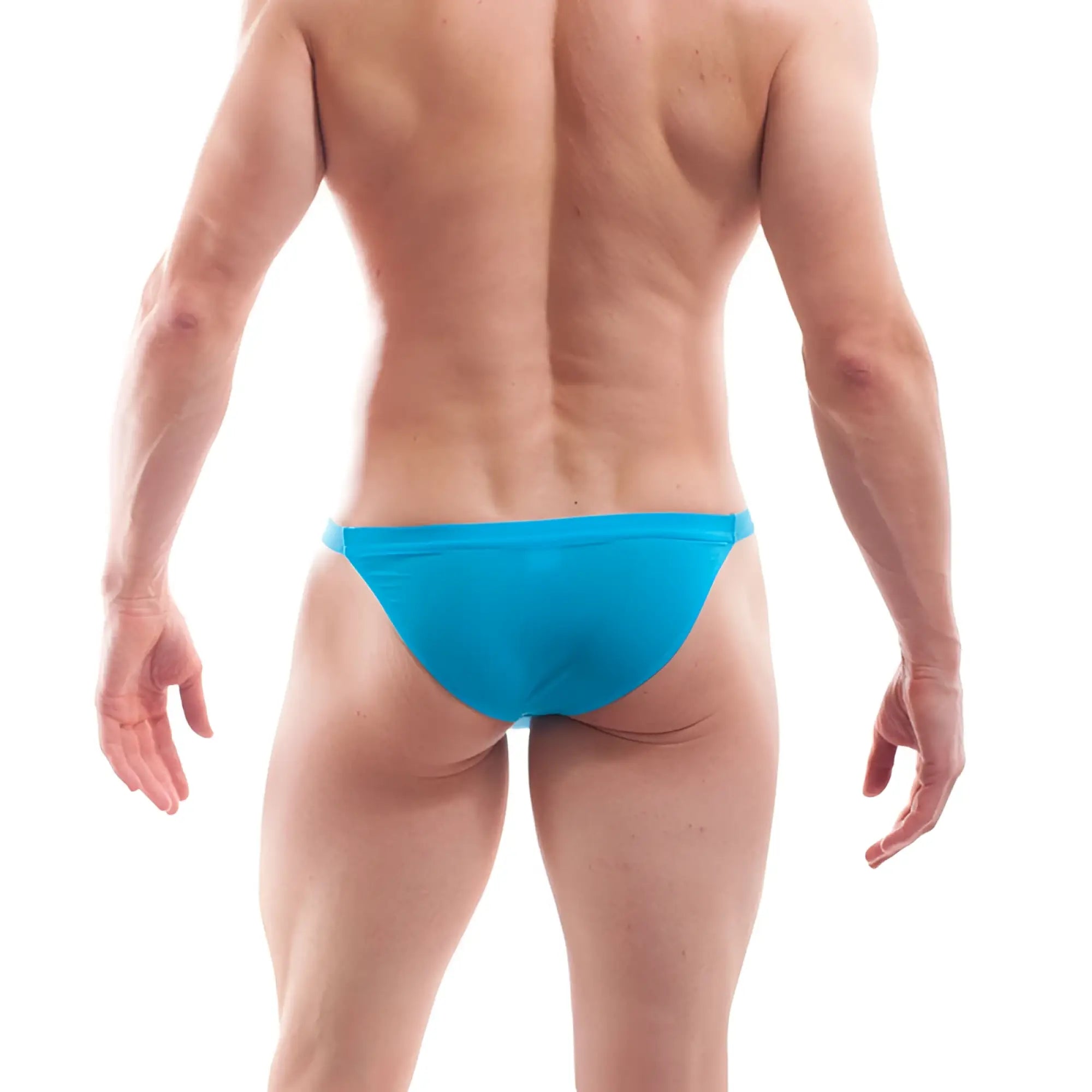 Bright blue form-fitting swim trunks Wojoer Beun Basic Tanga Bikini swimwear ice blue size M front view