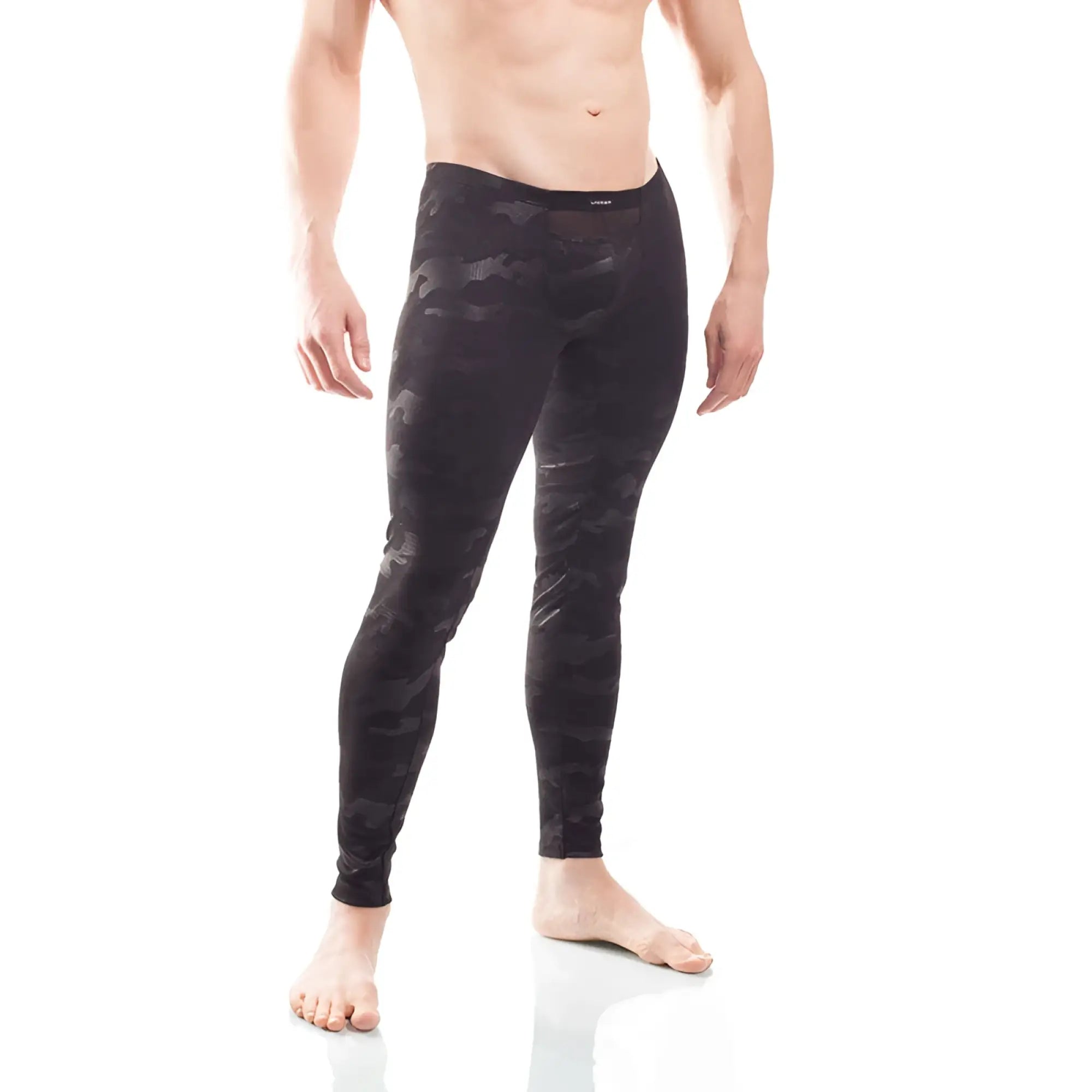 Wojoer black camouflage powernet insert compression leggings pants in size XL showing front view