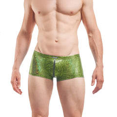 Wojoer desert shiny crackle glass zipper boxer brief underwear xl in metallic green with central zipper and patterned design