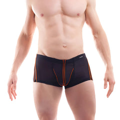 Black wojoer athletic boxer briefs with orange zipper and powernet insert trim size medium front view