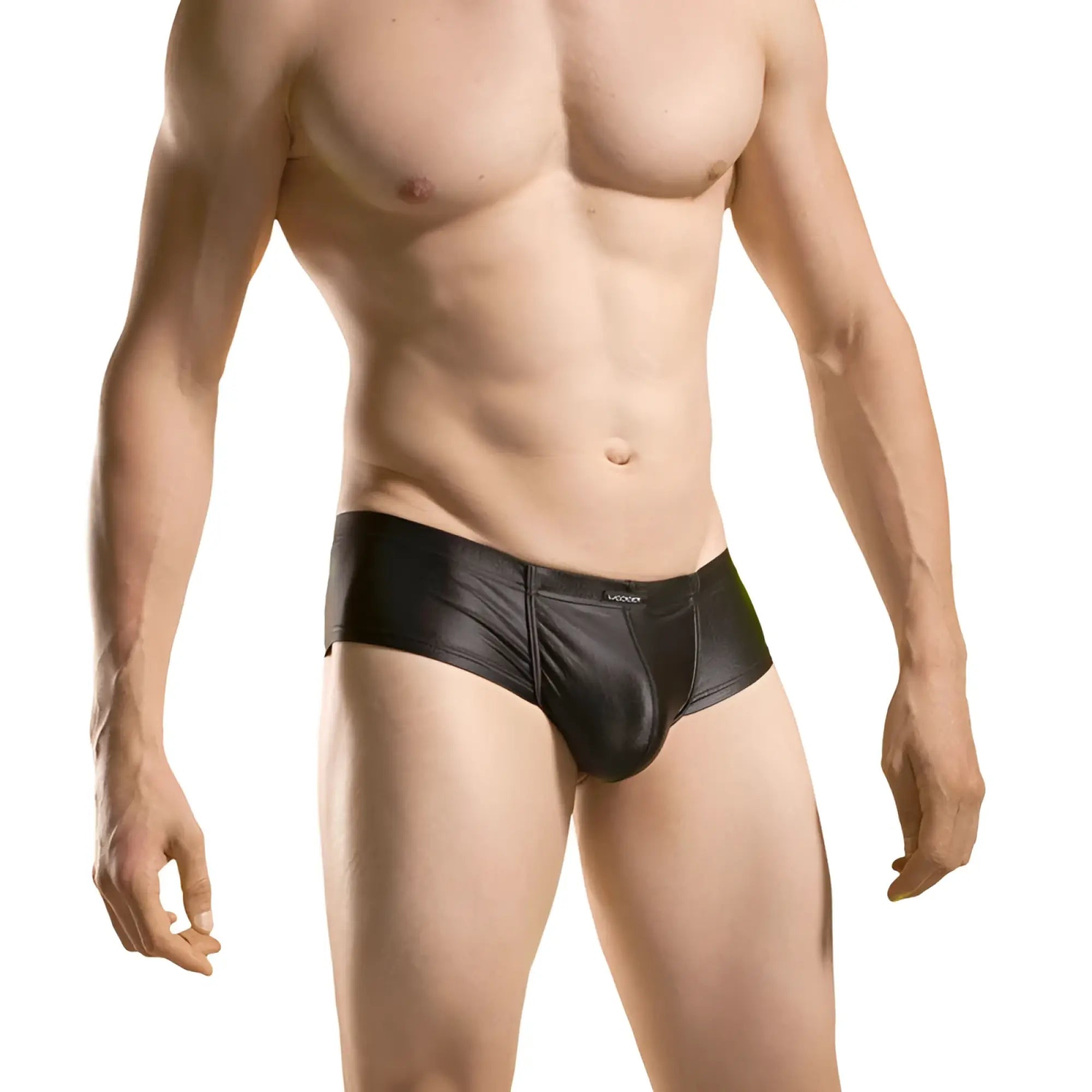 Wojoer wet matte hipster cheeky bikini swimwear in black with shiny faux leather and a sleek form-fitting design
