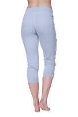 Women’s 3/4 cuffed capri yoga pant in heather grey with orange featuring soft stretchy fabric and ribbed cuffs