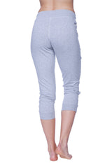 Women’s 3/4 cuffed capri yoga pant in heather grey with orange featuring soft stretchy fabric and ribbed cuffs