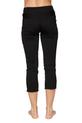 Women’s black 4/5 length capri yoga pants with zipper pockets high-waisted smooth stretchy fabric